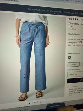 J. Crew Chambrey slim wide leg drawstring, pant size 8 petite NWT